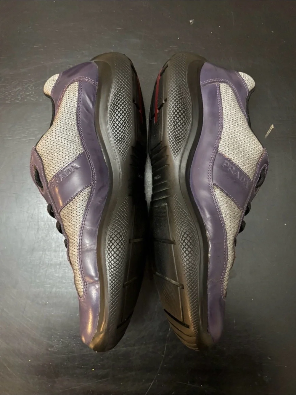 Prada America’s Cup Retro Leather Sneakers Purple Grey Black